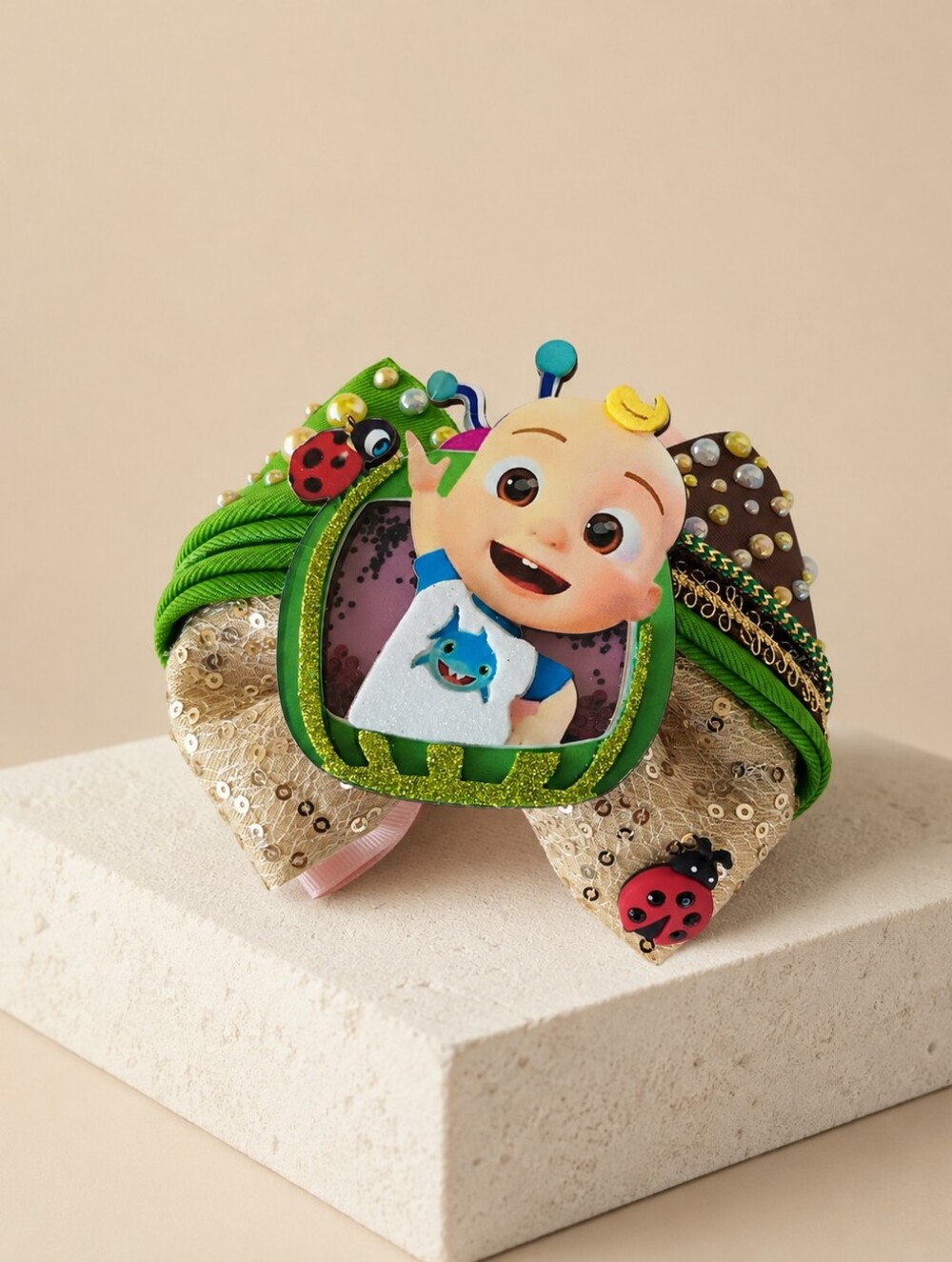 Handmade Green Cartoon Character Hair Bow for Kids - Plush Clip